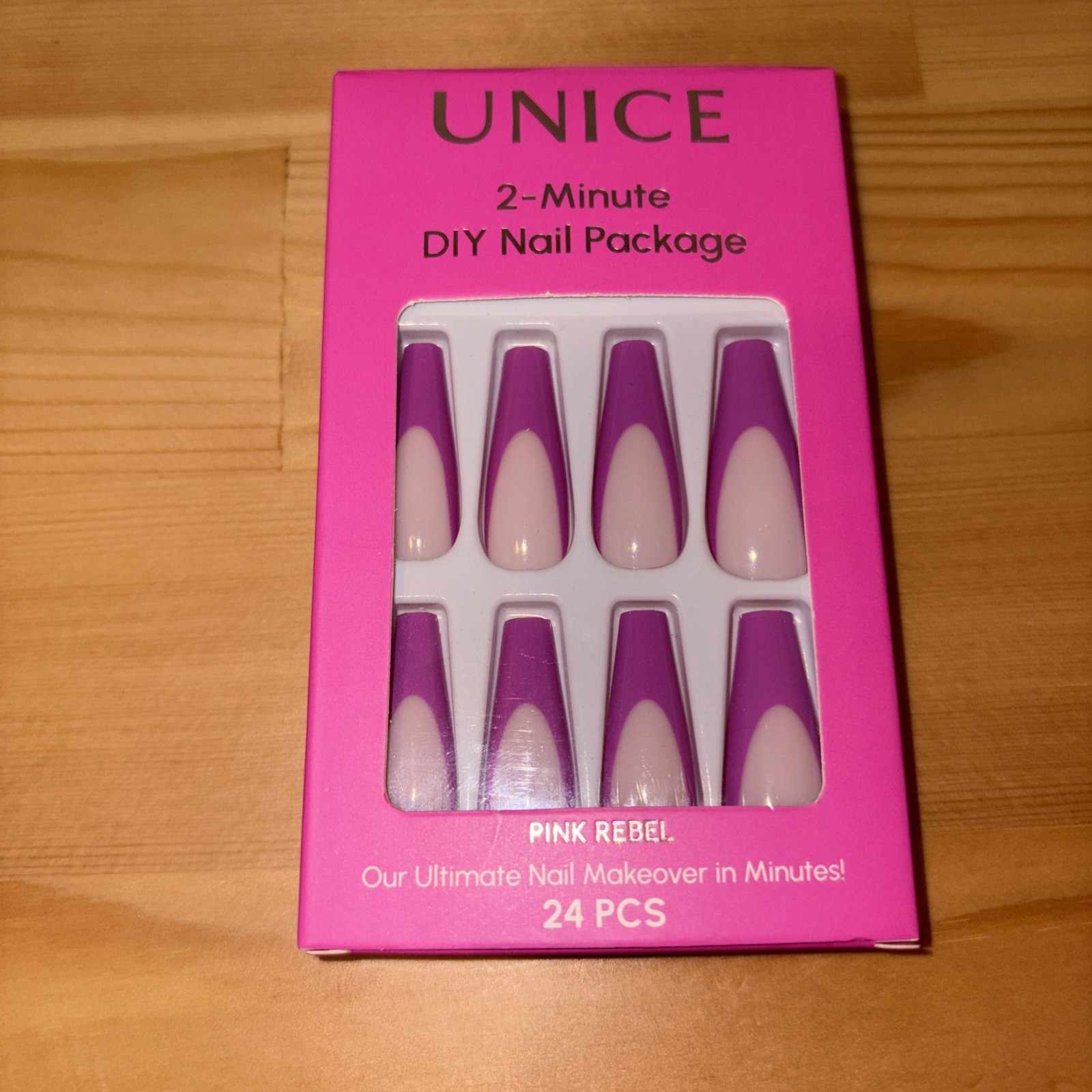 Unice Nails Kit 24-Count Pink Long Nails in Box
