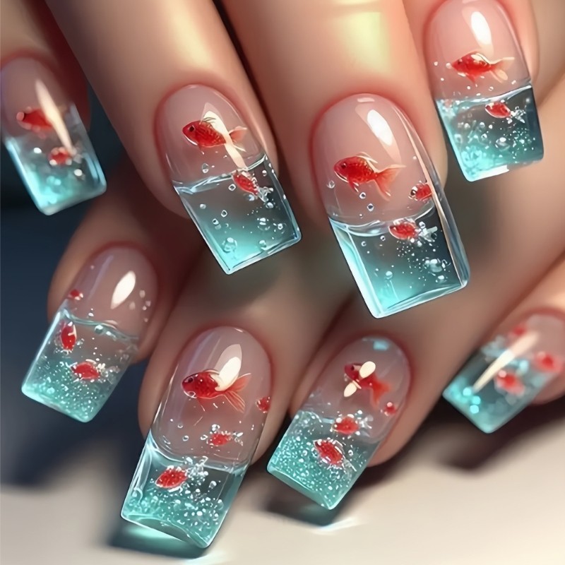 Square Press on Nail Designs French Tip Acrylic Fake Nail Glues on Nail Set Gift