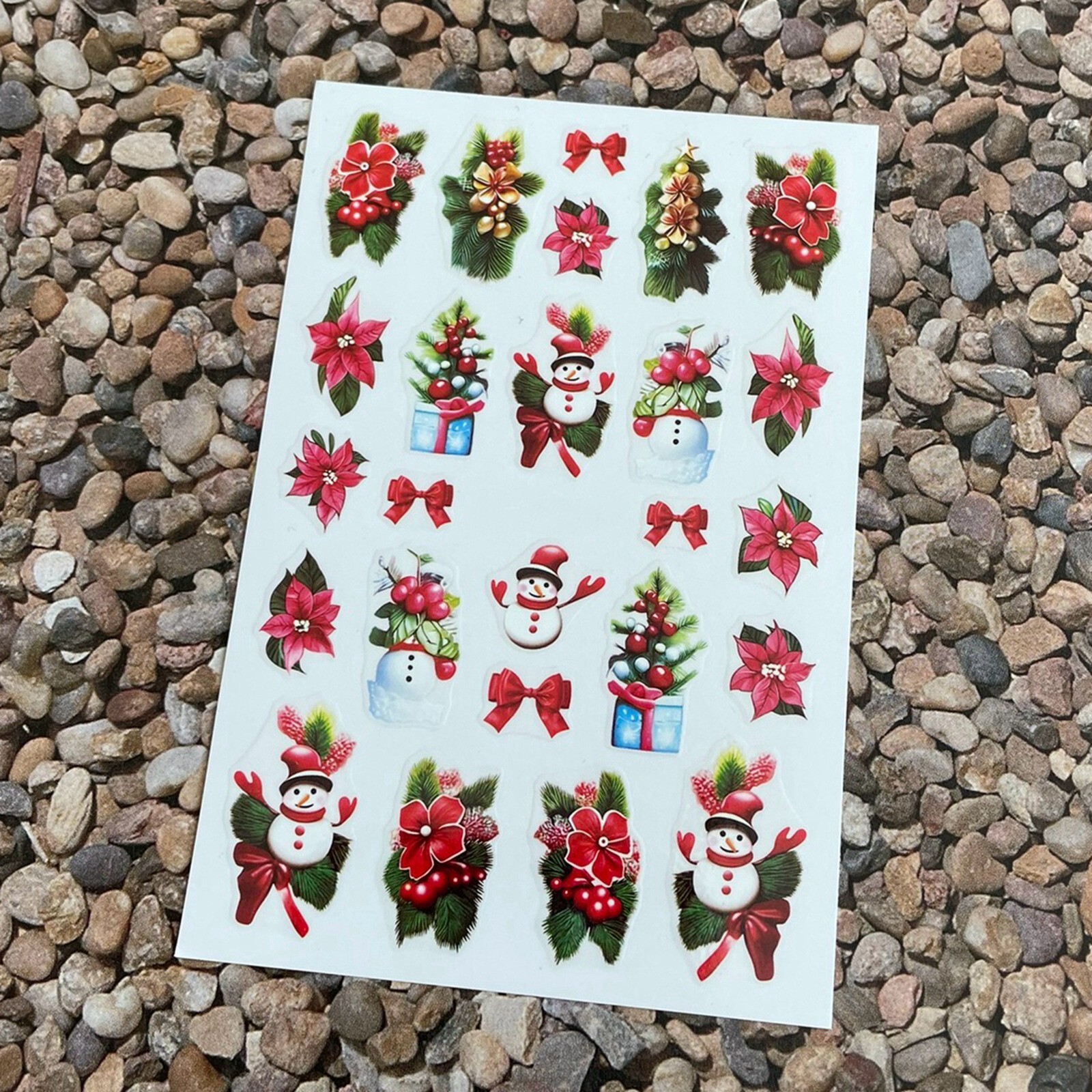 Christmas Poinsettias Nail Sticker Snowflake Snowman Tree Gift Bow Holly Flowers
