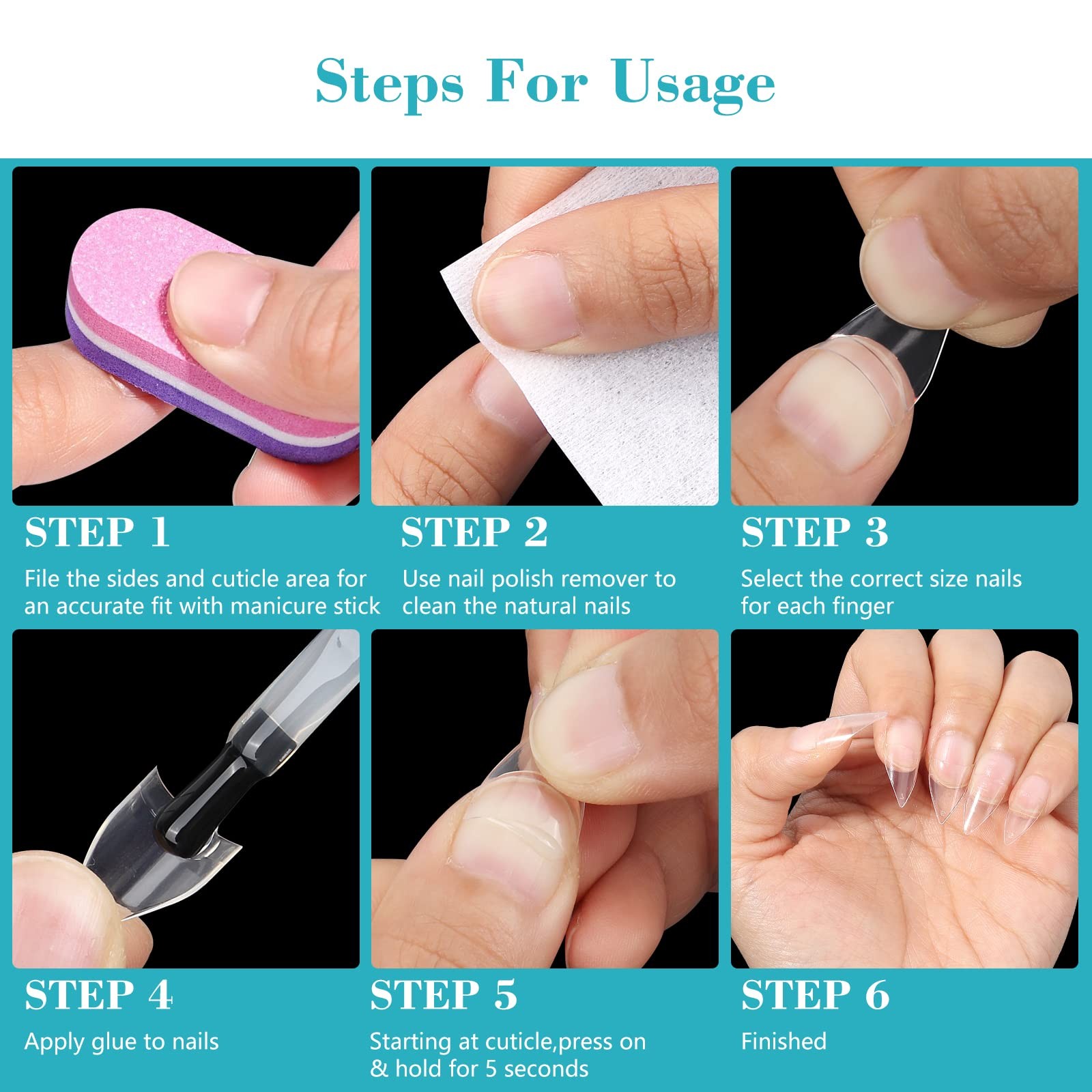 Clear Short Stiletto Nail Tips, 600PCS Half Cover Soft Gel Stiletto Nail Tips…