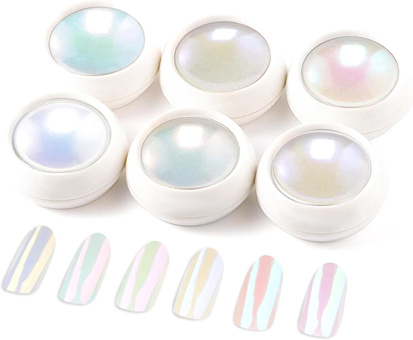 Iridescent Aurora Mermaid Chrome Nail Powder – 6 Color Set with Super Pearl E…