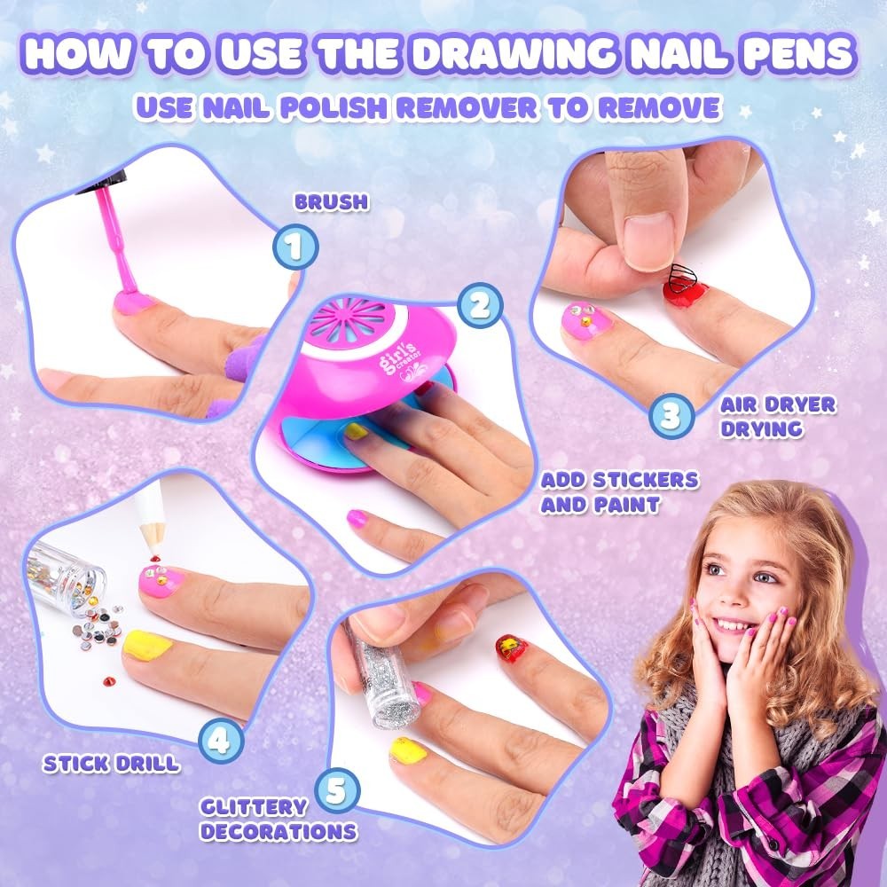 Creative Nail Polish Set for Girls 8-12: Mini Salon with 3-in-1 Nail Tools