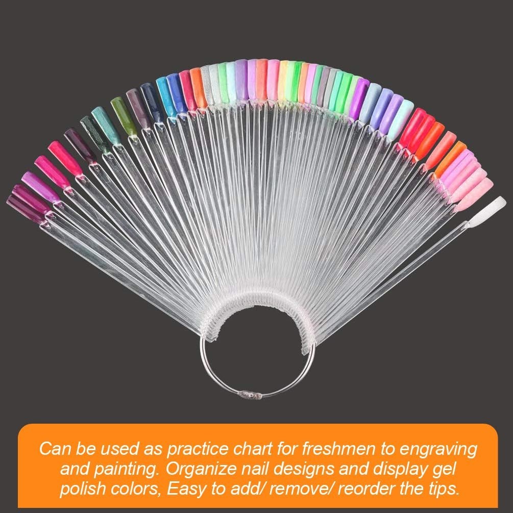Clear Nail Swatch Tips with Hanging Ring – 50 Count for Color Organization