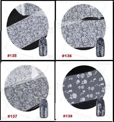 16 – 32 Sheets Black/White Lace Nail Art Wraps Transfer Foil Nail Art Decor