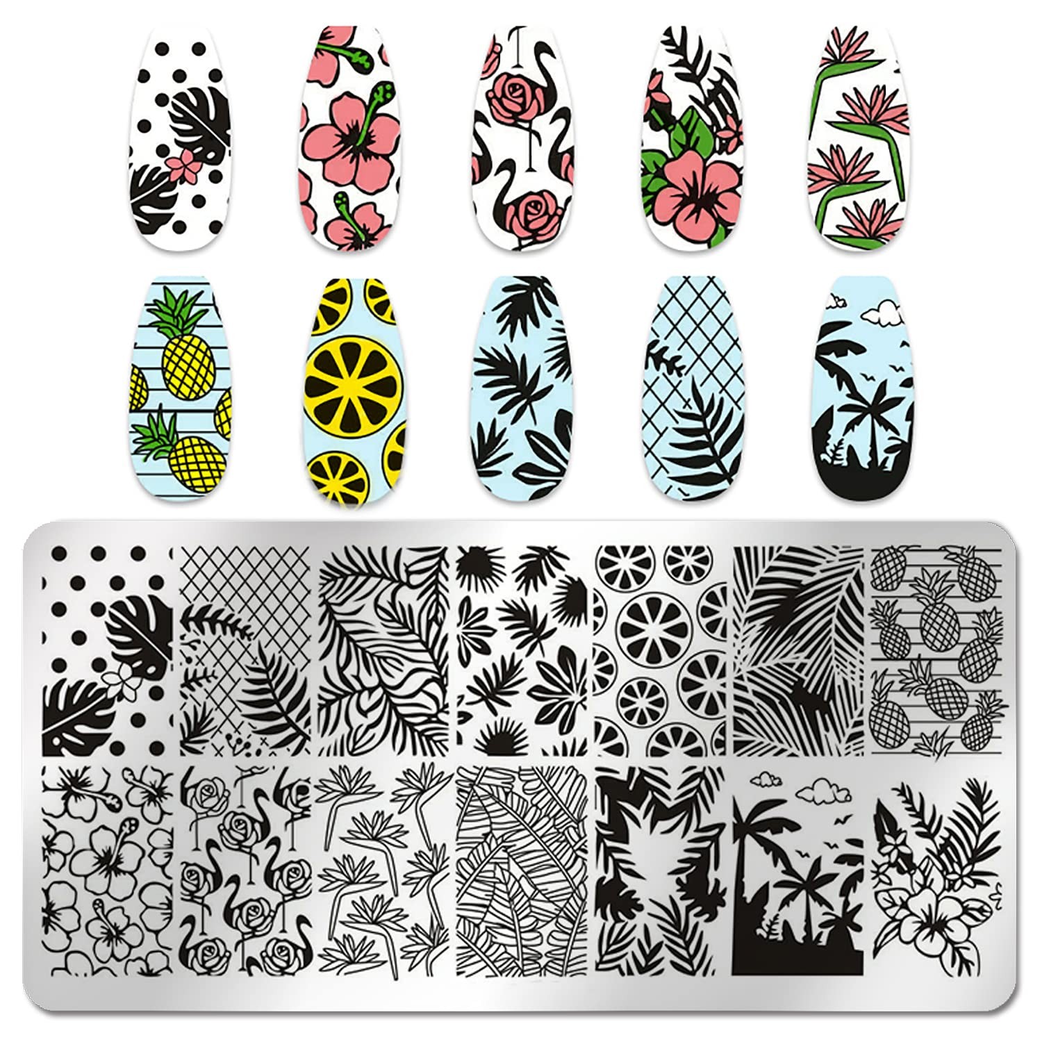6pcs Flower Nail Stamping Plates – Mix Size Spring Summer Flowers Leaves Nail…