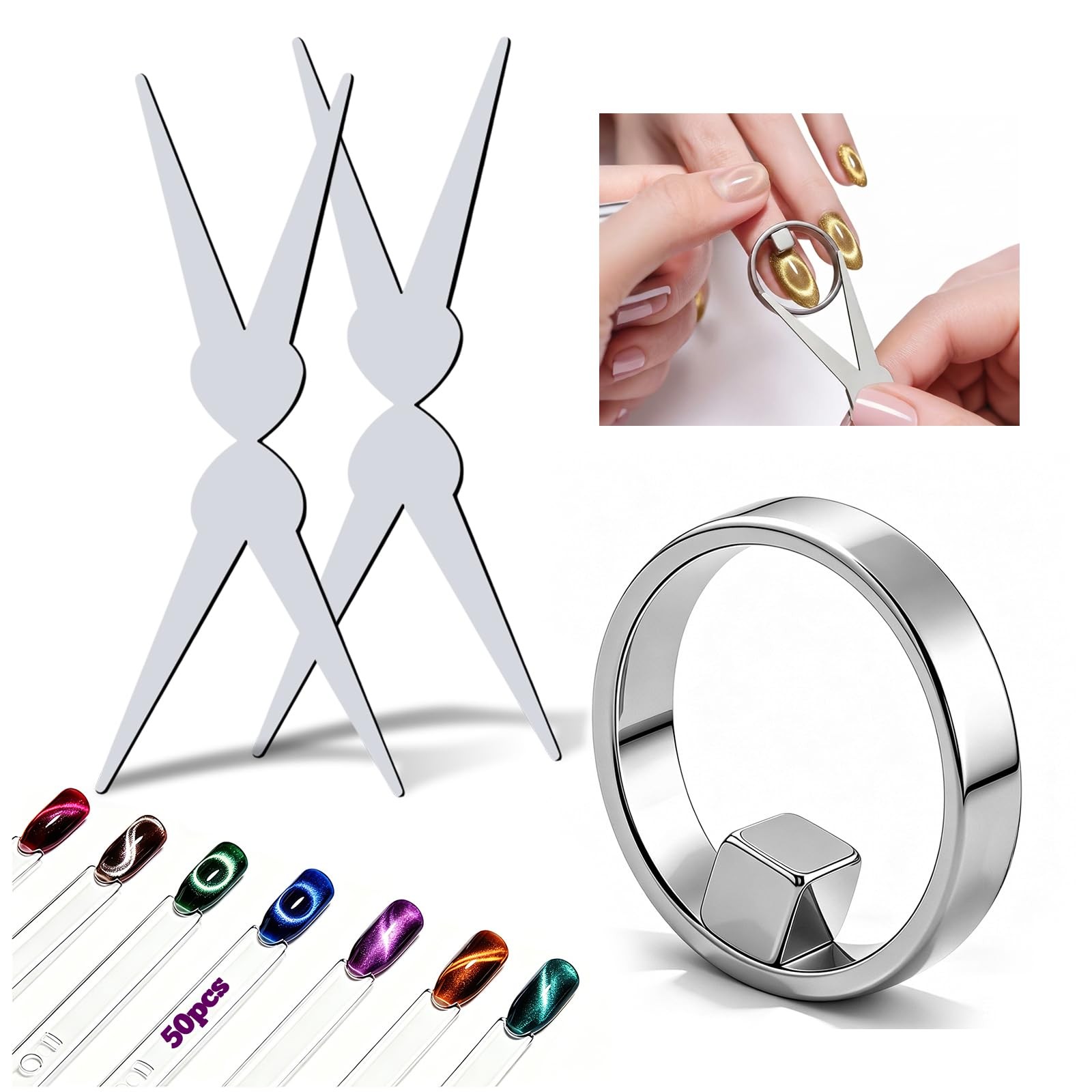 Cat Eye Magnet for Nails, 2-in-1 Strong Magnetic Nail Tool Set, Ring & Y-Shap…