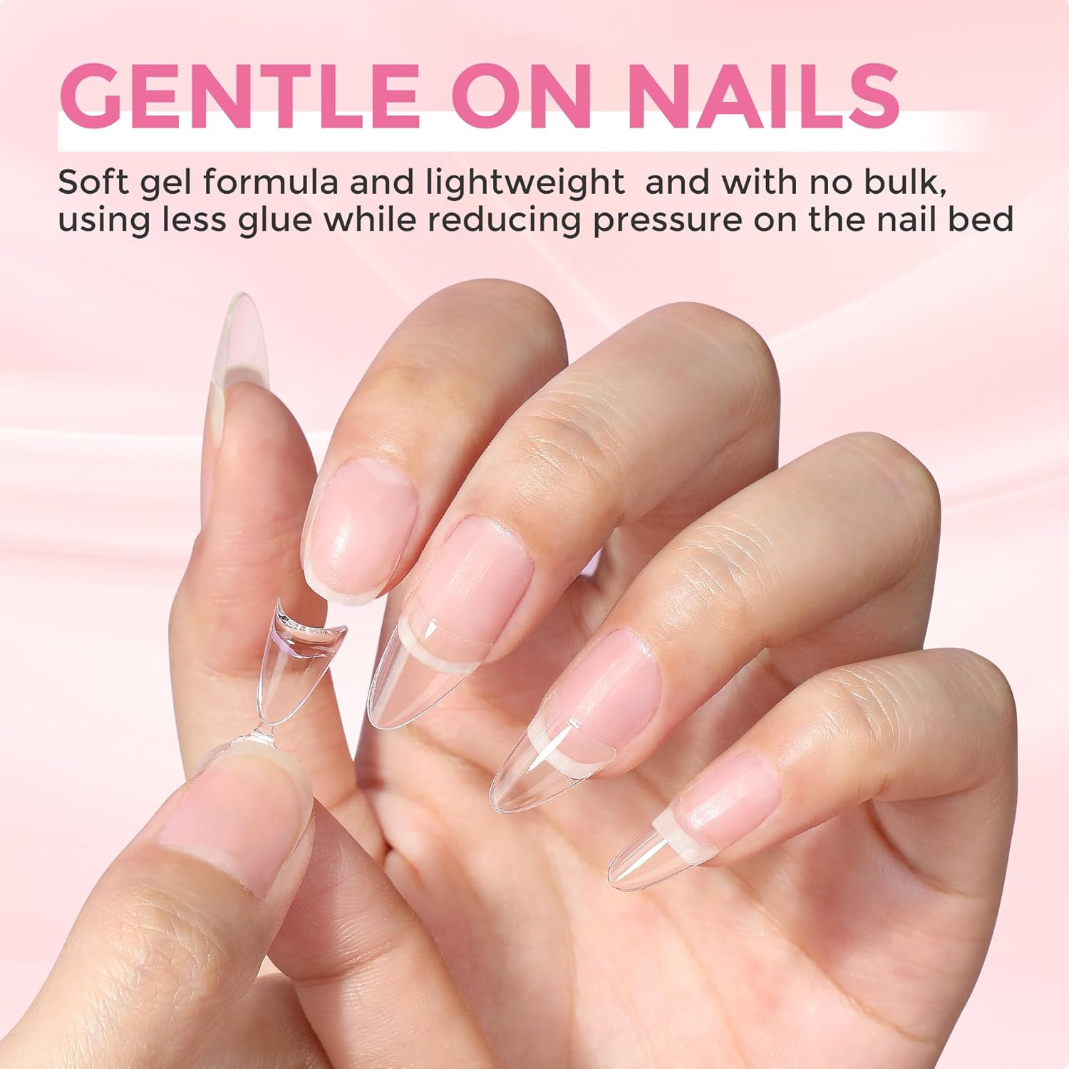 Almond Nail Tips, 504PCS Pre Etched Half Cover Fake Nails Tips, 12 Sizes Medium