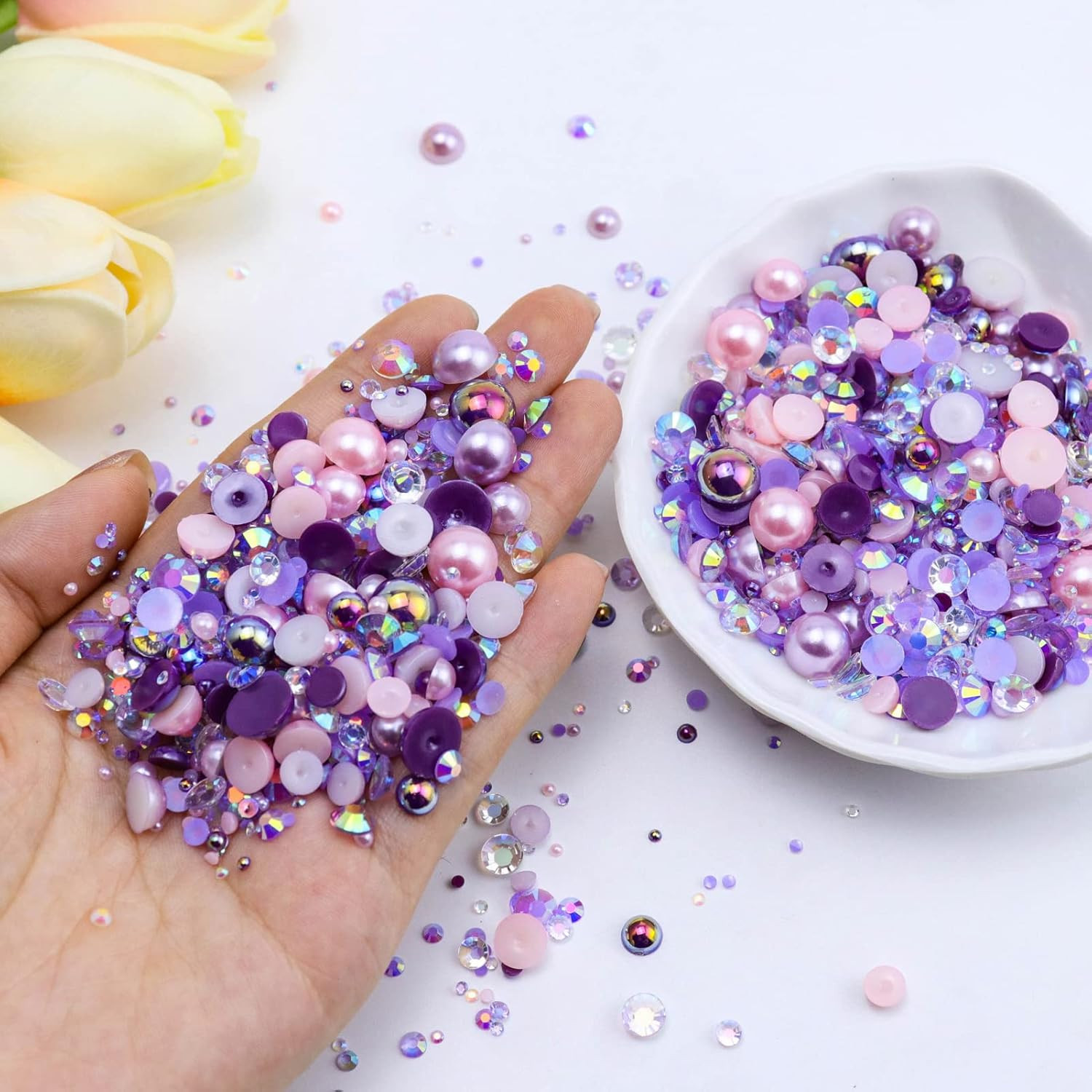 60G Mix Flatback Pearls and Rhinestones for Crafts, 3620PCS for Tumblers Nail Fa