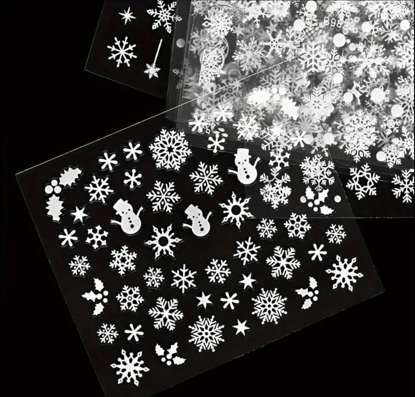 4 PCS Christmas Nail Art Stickers Mix White Snowflakes Snowman Santa Reindeer
