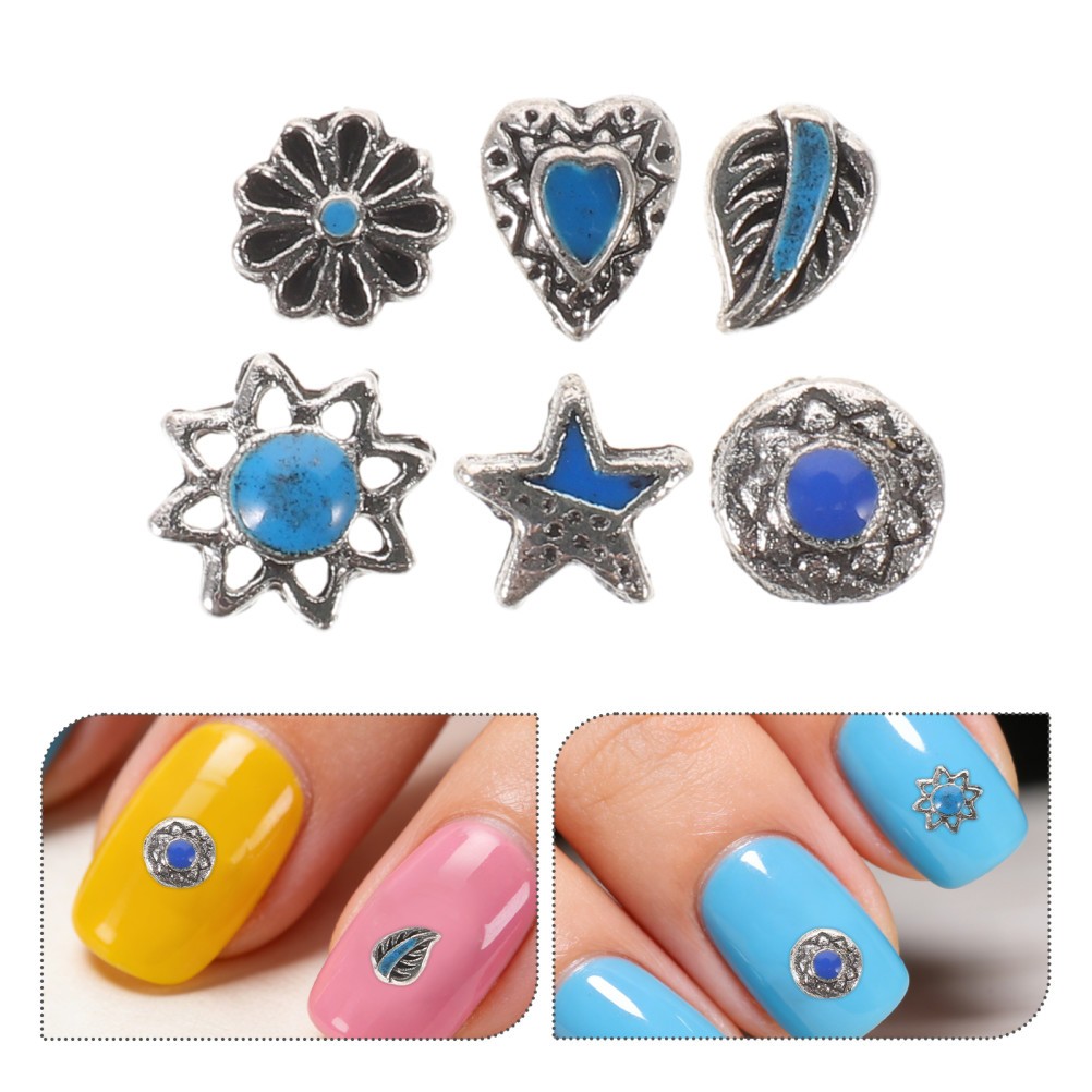 60pcs Retro Stone Nail Charms: Imitation Art Charms – Western