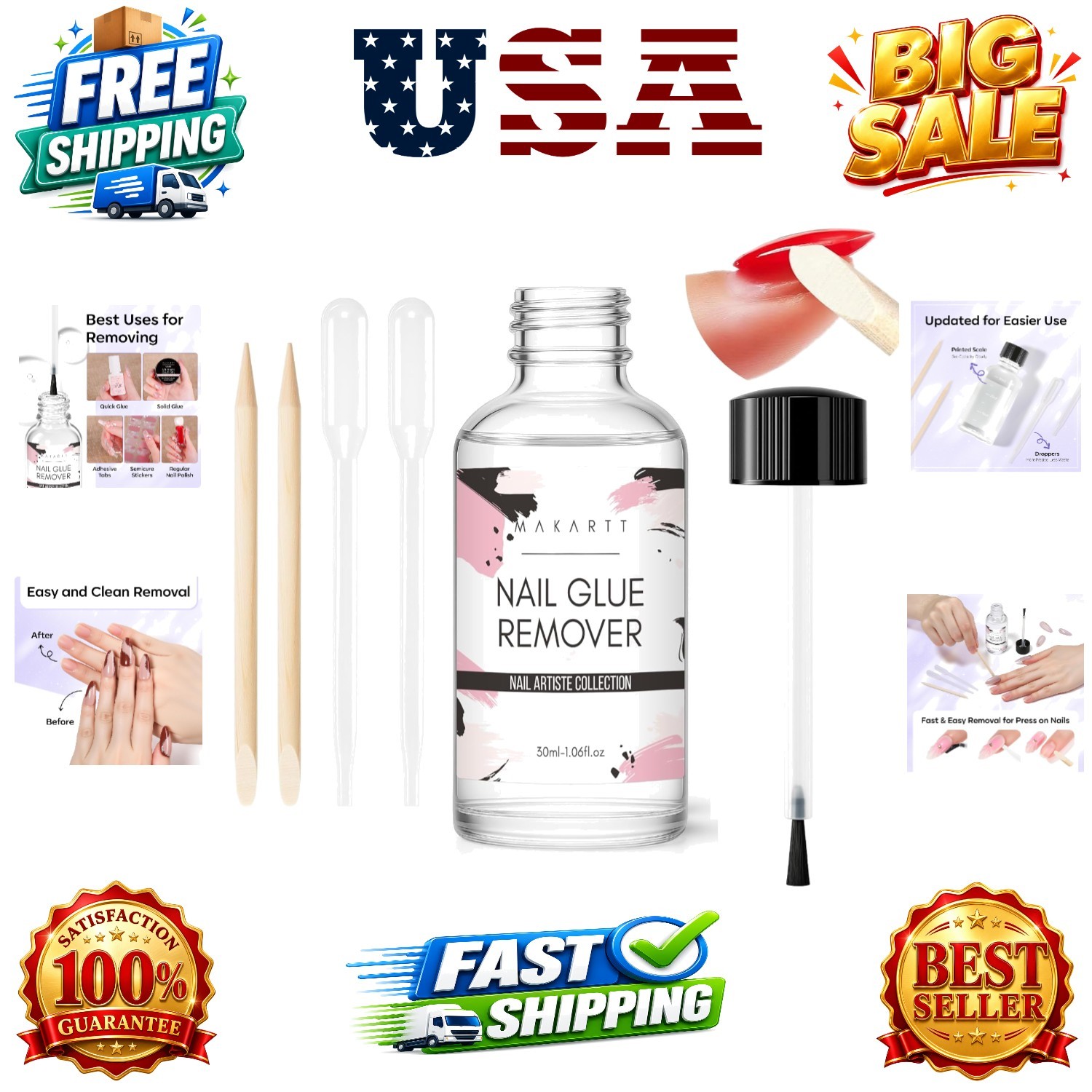 Nail Glue Remover for Press on Nails – 30ML Hema-free, Glueoff Easy Removal V…