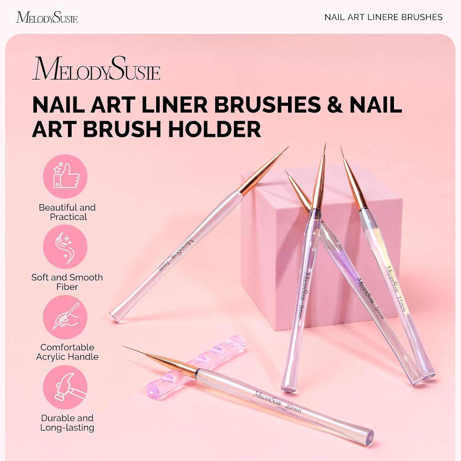 5Pcs Nail Art Liner Brushes with Nail Brush Holder | Gel Polish Painting Art Des