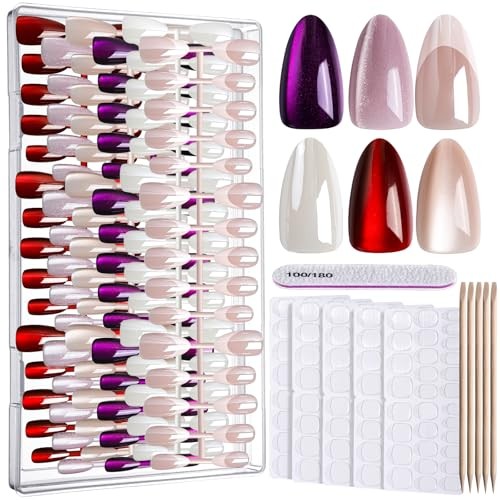 Press On Nails Almond, 6 Colors Cat Eye Press On cat eye/chrome/french tip