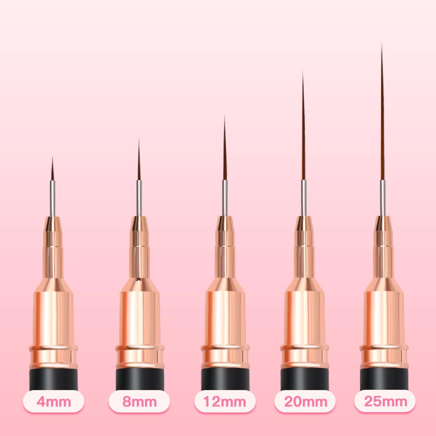 Komall Metallic Nail Art Brushes Set – 5 Pcs Liner Brushes for Detailing