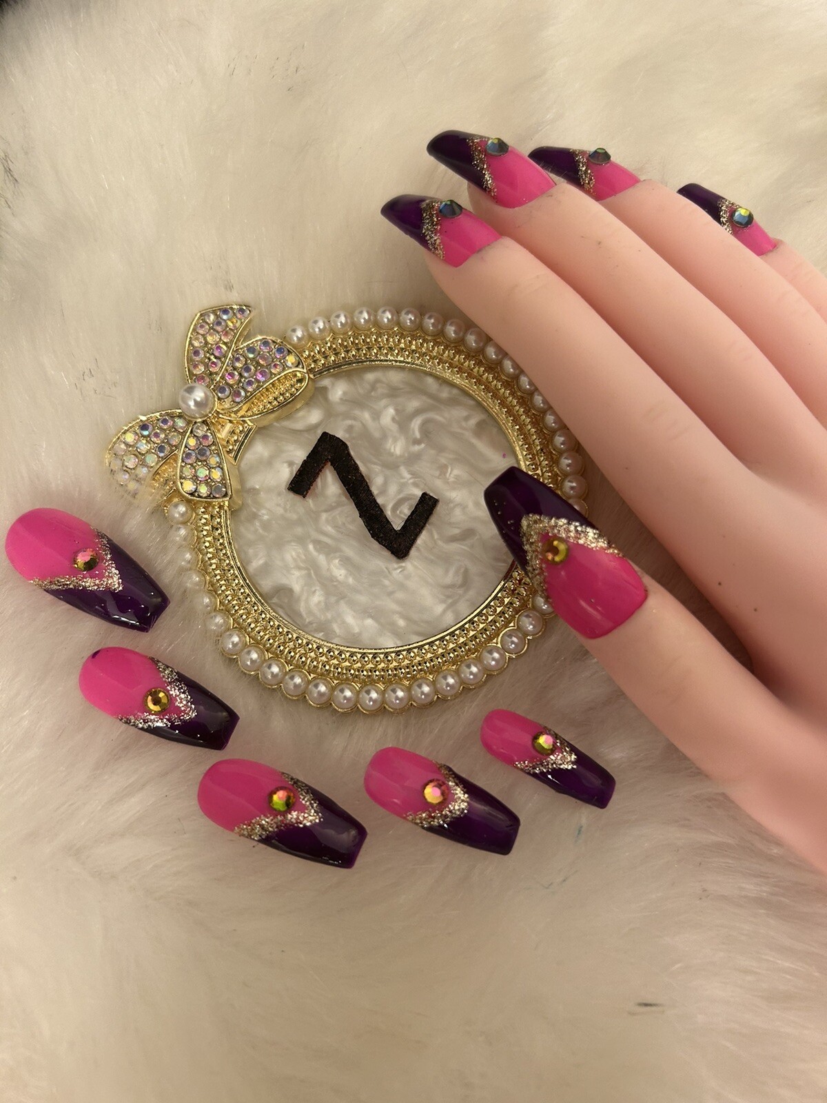 Z NAILZ! Gorgeous Set of Handmade Long Coffin Pink/Purple Press On Nails