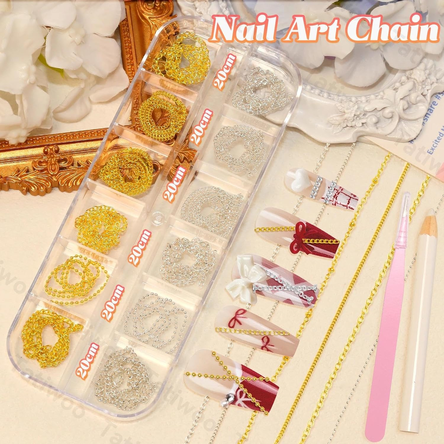 3 Boxes Caviar Metal Nail Beads, Gold Silver Nail Chains, Caviar Nail Beads | Mi