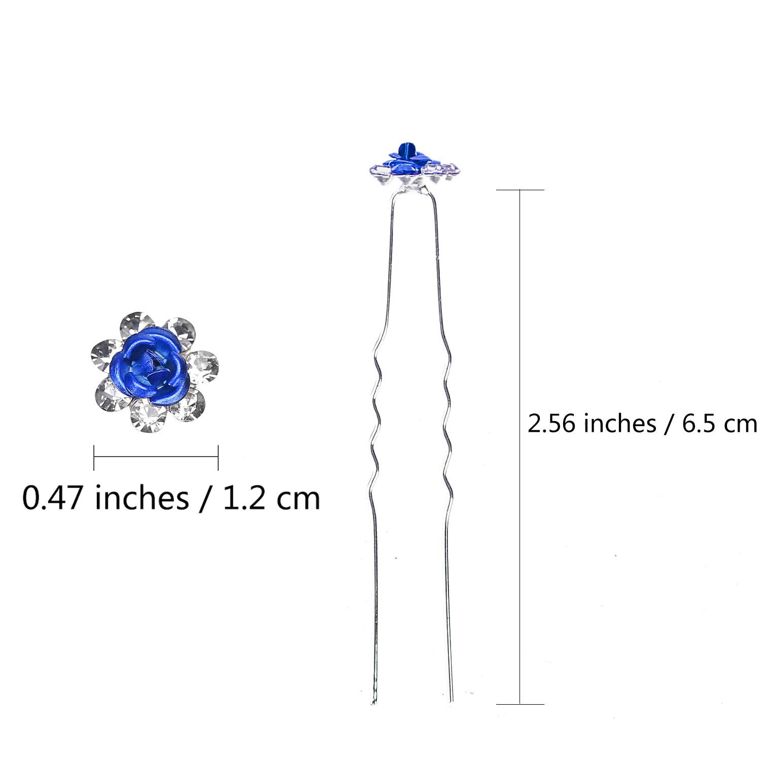 BETITETO 40 Pcs U-Shaped Flower Rhinestone Hair 40 Count (Pack of 1), Blue
