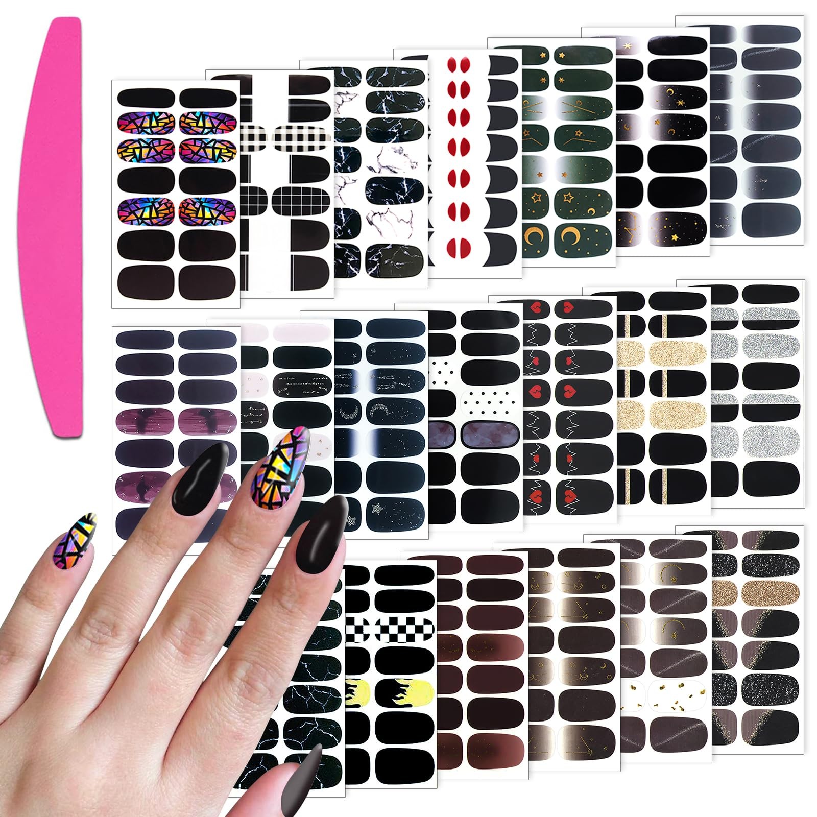 Nail Polish Strips (20 Sheets, Black Style), Nail Polish Stickers Full Nail W…