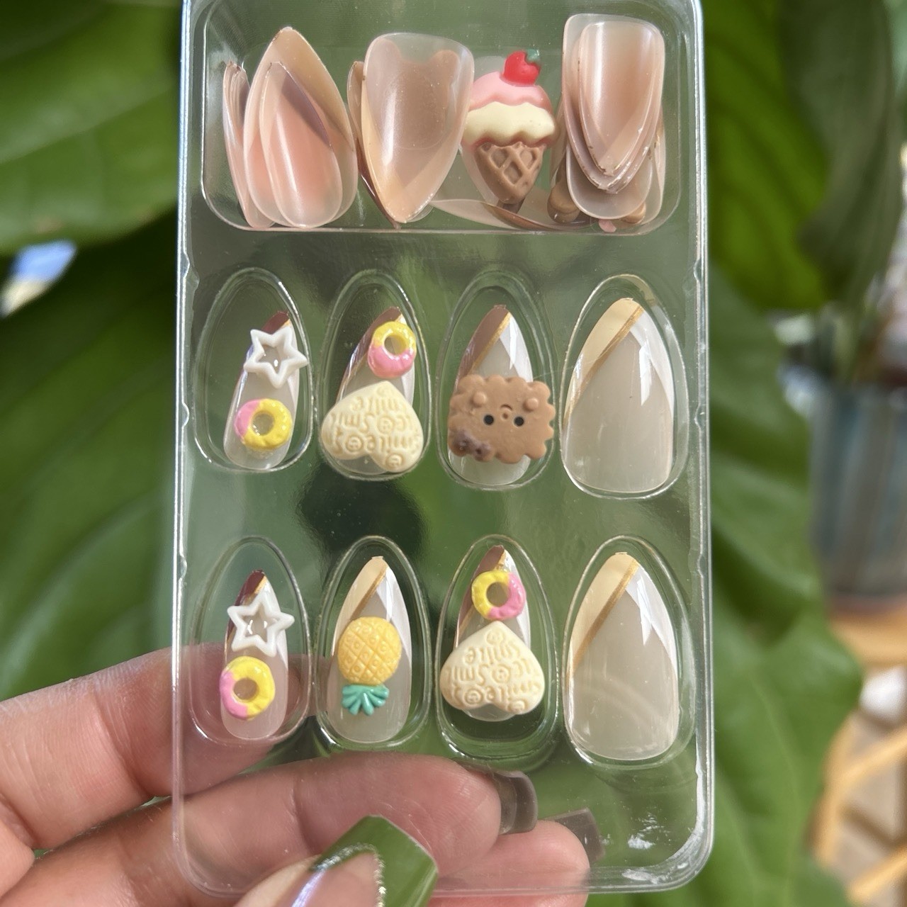 NAILSPARTY 3D Dessert Press-On Nails Long Almond Full Cover Pre-Designed Set
