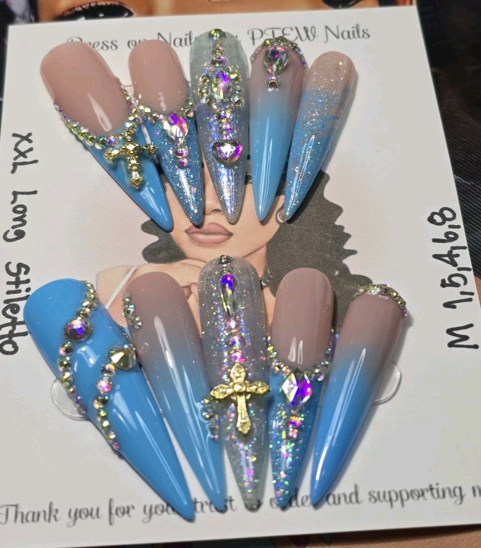 Handmade Press On Nails,Medium Size 1,5,4,6,8 XXL Long Stiletto