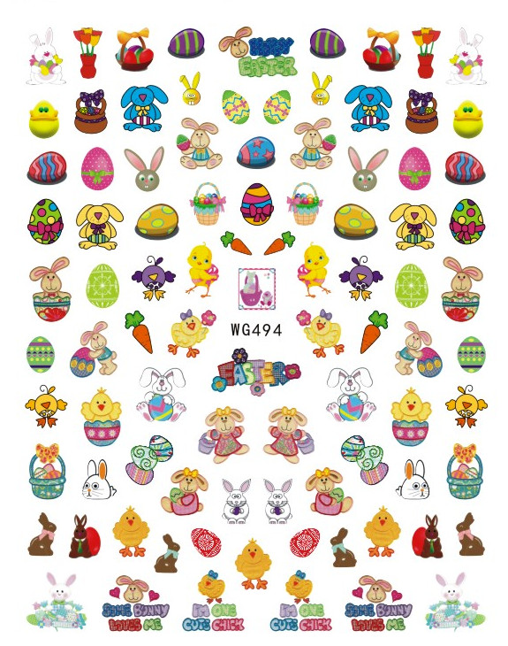 Happy Easter Day Nail Sticker Eggs Bunny Rabbit Chick Basket Carrot Chicken