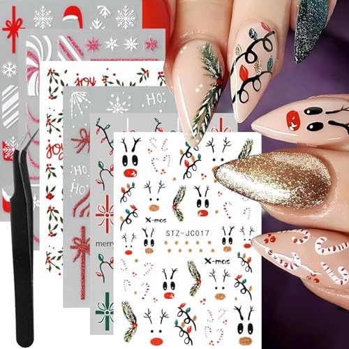 Christmas Nail Stickers Set – 6pcs X(54+53+84)+cs(319+322)+jc017+tweezers