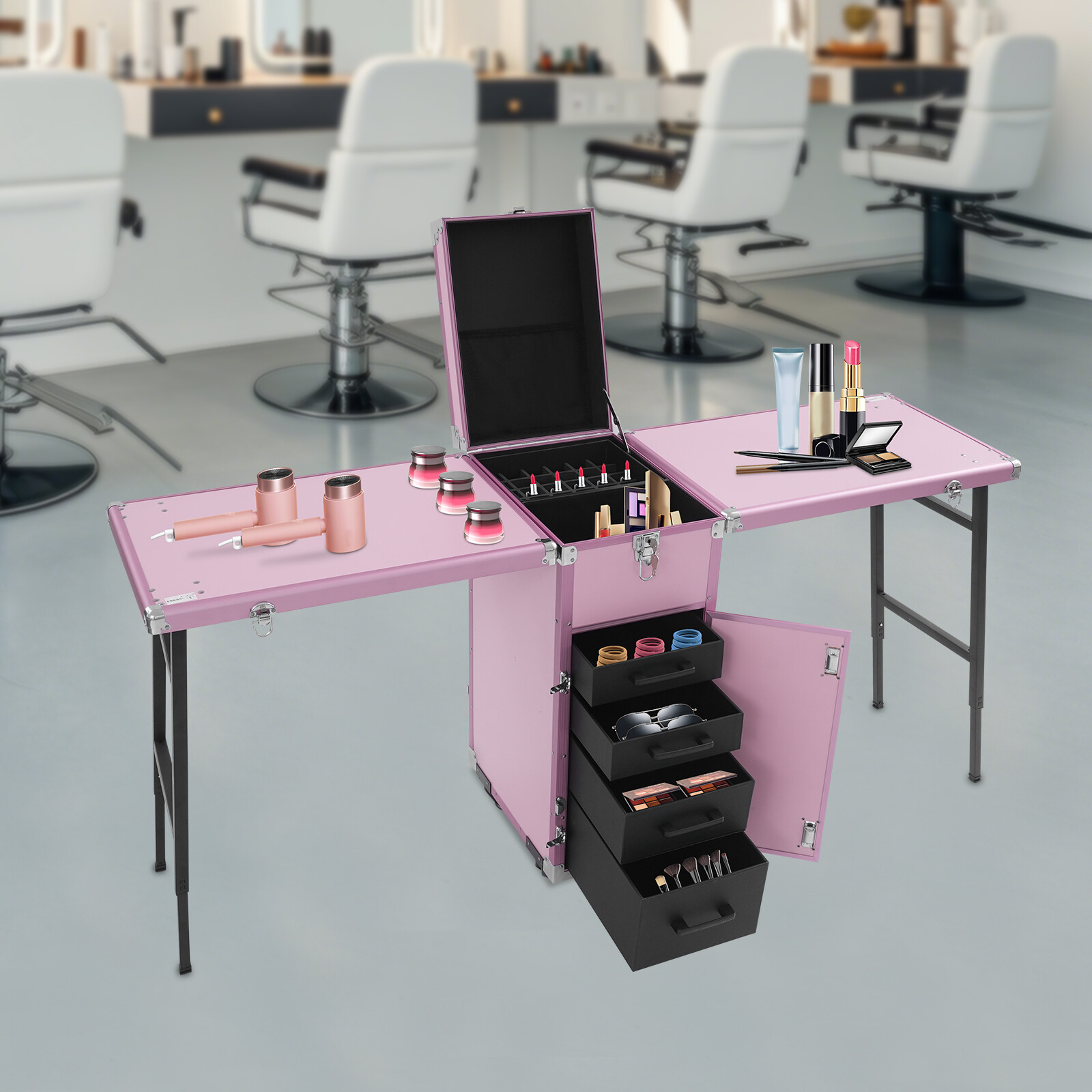 Portable Nail Table Desk, Foldable Rolling Manicure Table, 2 Desktop Case