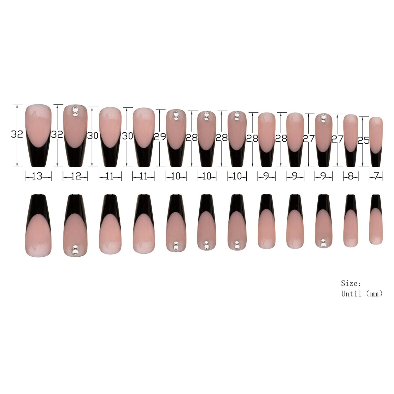 Long Press on Nails Black Square Fake Full Cover Reusable Coffin