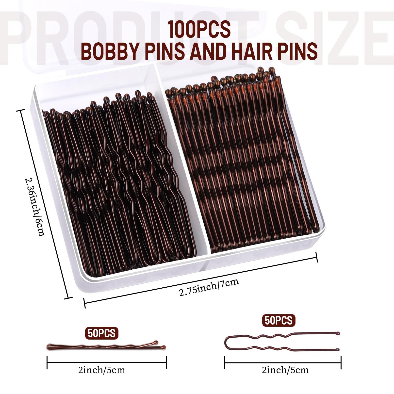 Teenitor 100Pcs Bobby Pins for Women, 1 Count (Pack of 100), Brown