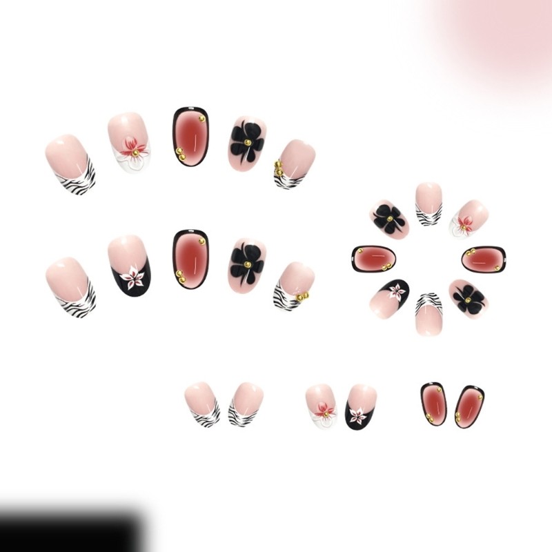 Pack of 24 Short Artificial Nail Oval Leopard Short Glossy Nail Art Manicure