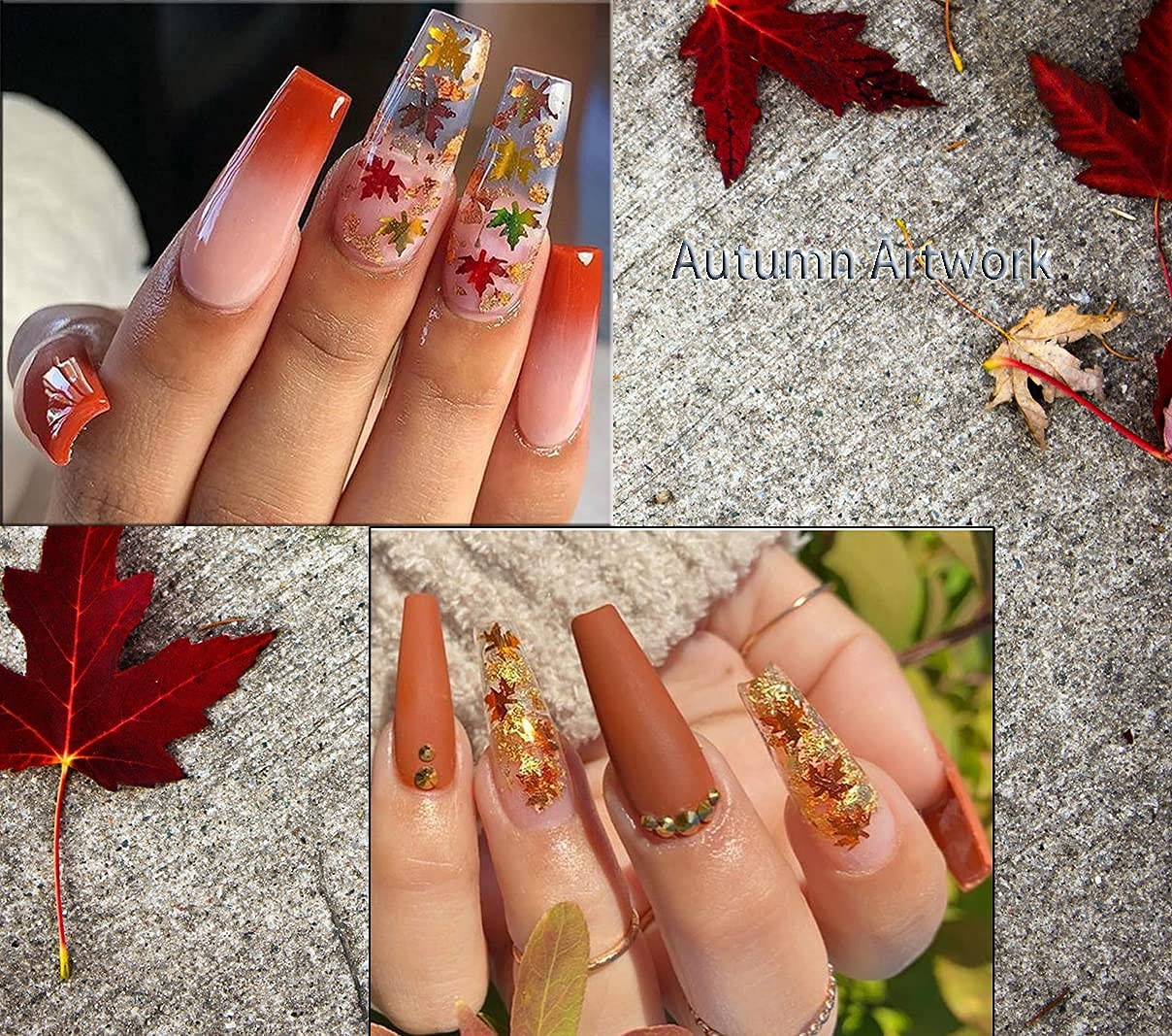 Fall Nail Art Maple Leaf Shape Holographic Glitter Flake Sequins, Red Yellow …