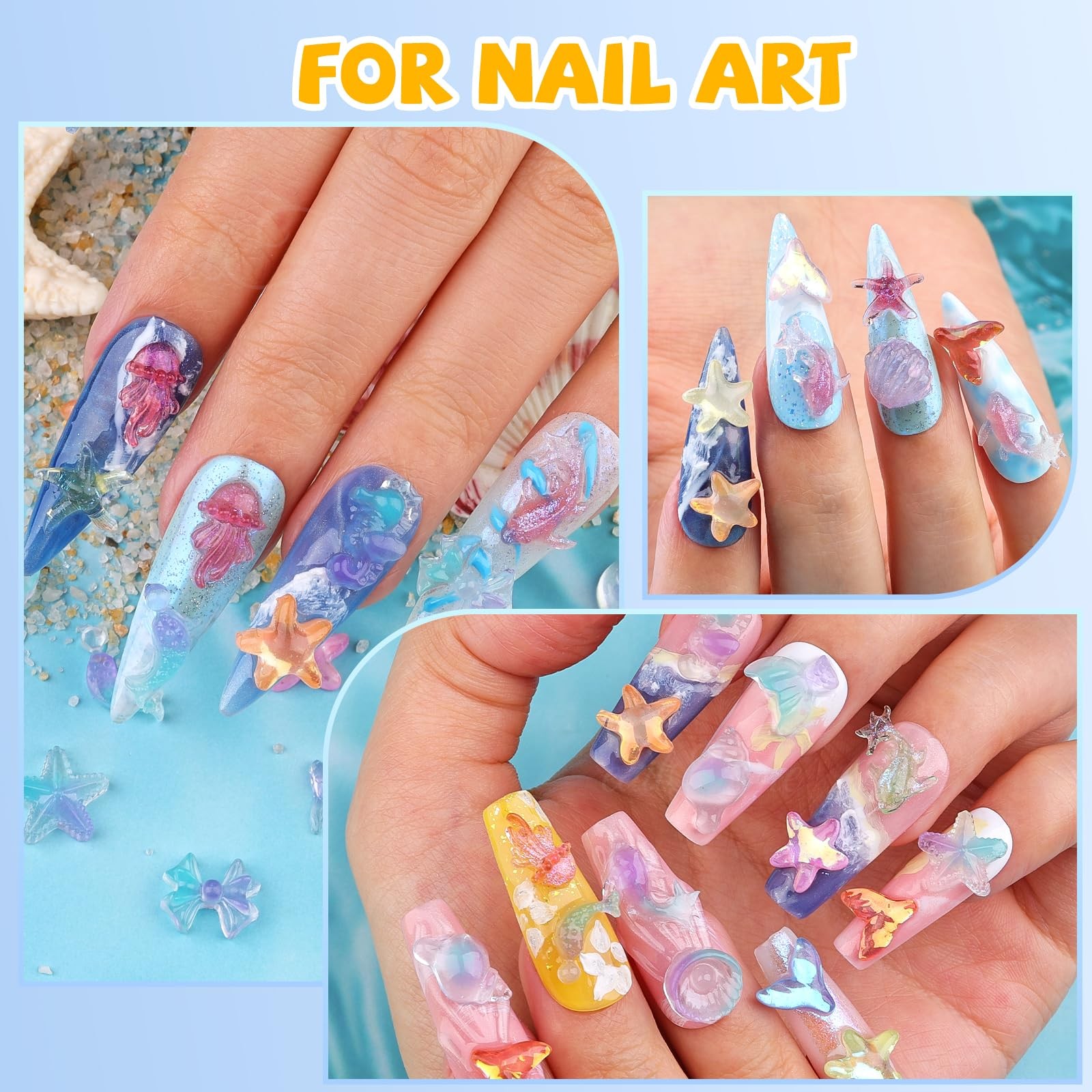 250Pcs Summer Beach Nail Resin Charms Summer Ocean Theme Nail Rhinestones 3D …