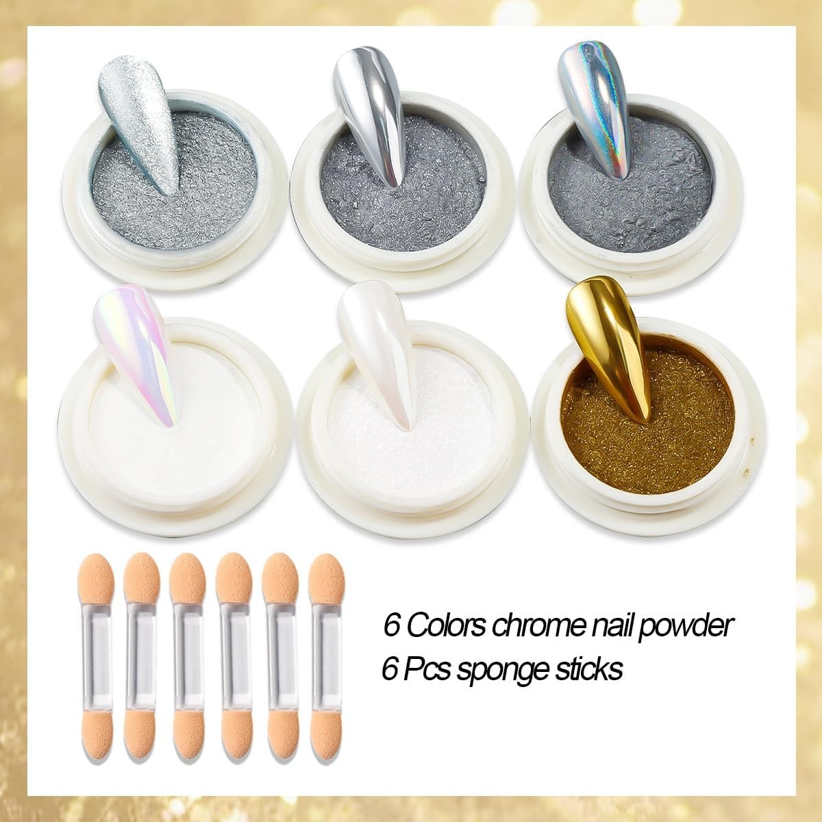 Ultra-Fine Chrome Nail Powder – 6 Colors for Elegant Nails & Manicure Bliss