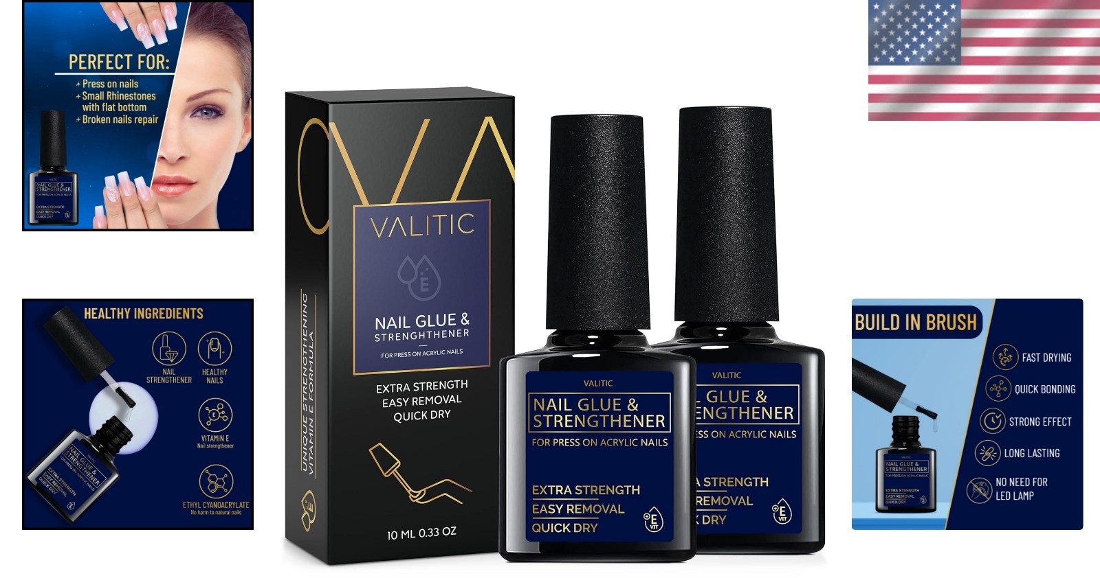 Nail Glue & Strengthener – 2 Pack Quick Dry for Acrylic & Press-On Nails