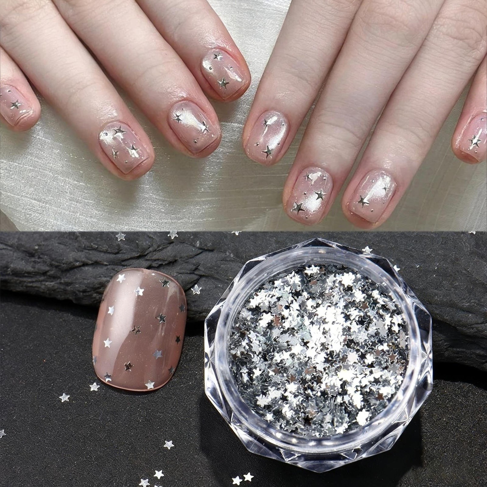 3-Color Five-Point Star Sequins, Chunky Glitter Set for Trendy Nail Decor Crafts