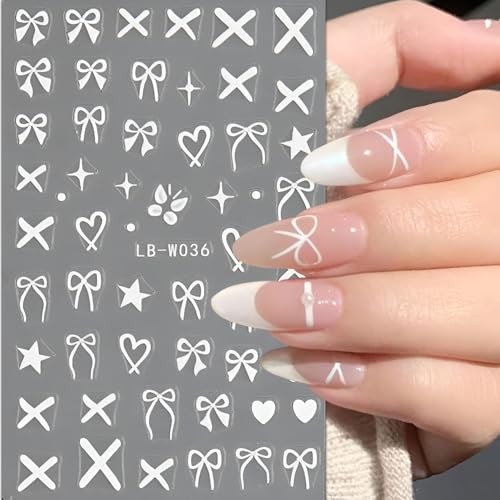 12 Sheets Bow Nail Stickers for Nail Art White Red Pink Bow Pink Red White Bow