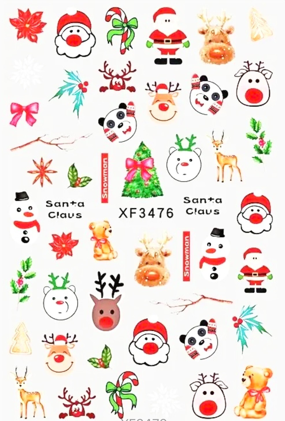 Nail Art Sticker Christmas Santa Snowman Reindeer Ornaments Xmas Tree Decals3476