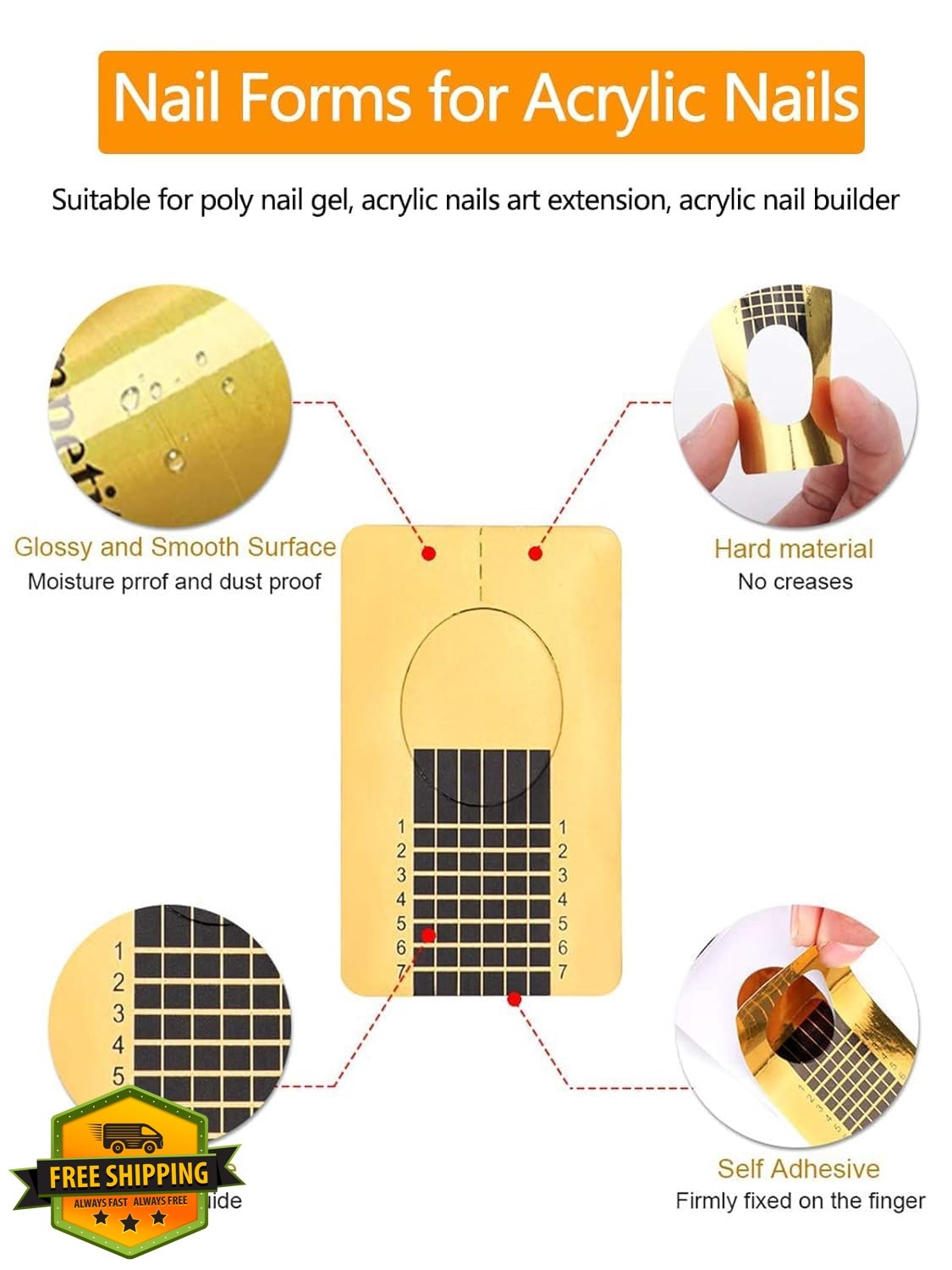 Yokilly Nail Forms Gold Rectangle 100pc Acrylic
