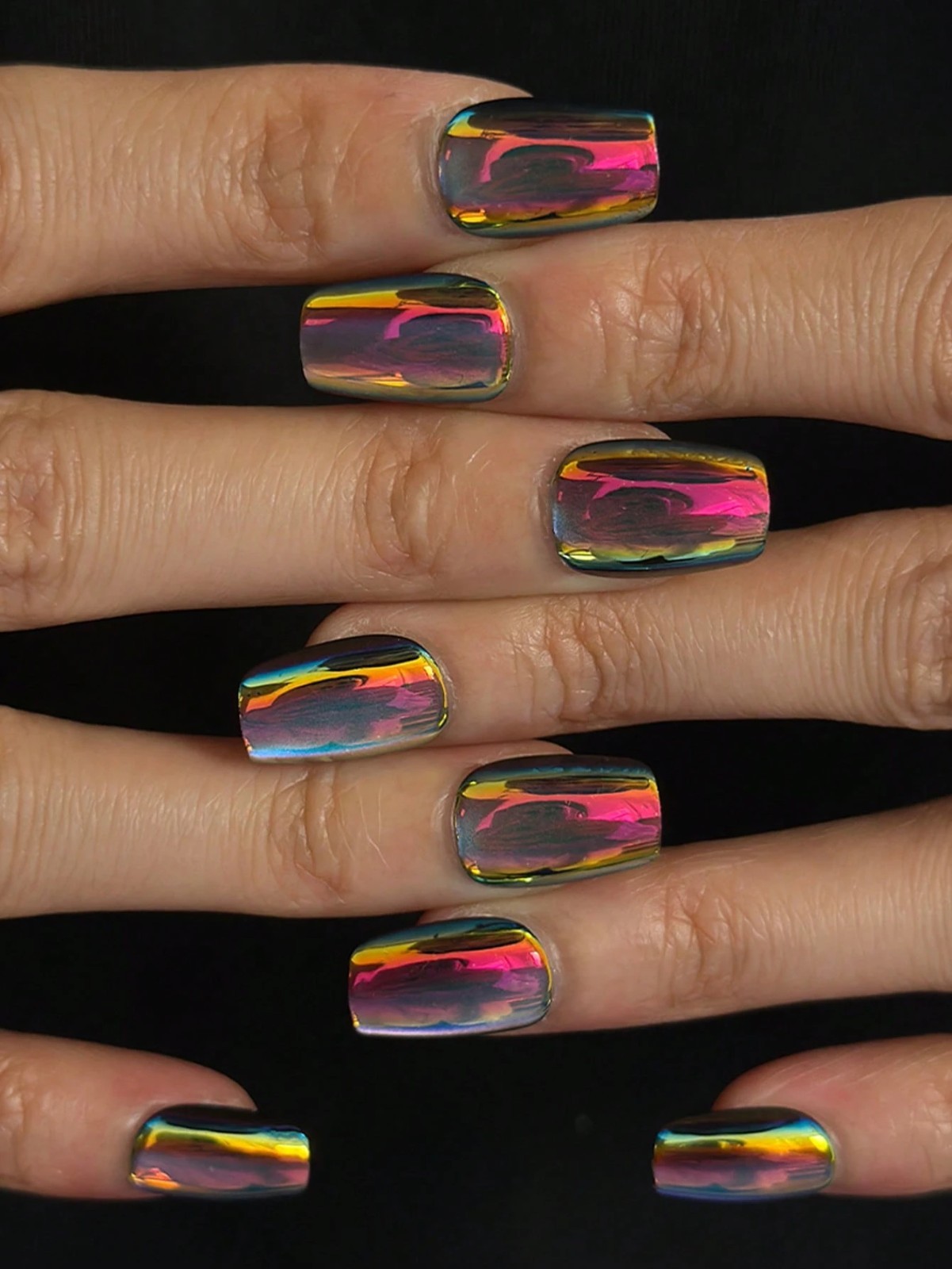Chameleon Chrome Press On Nails Iridescent Holographic Fake Nails