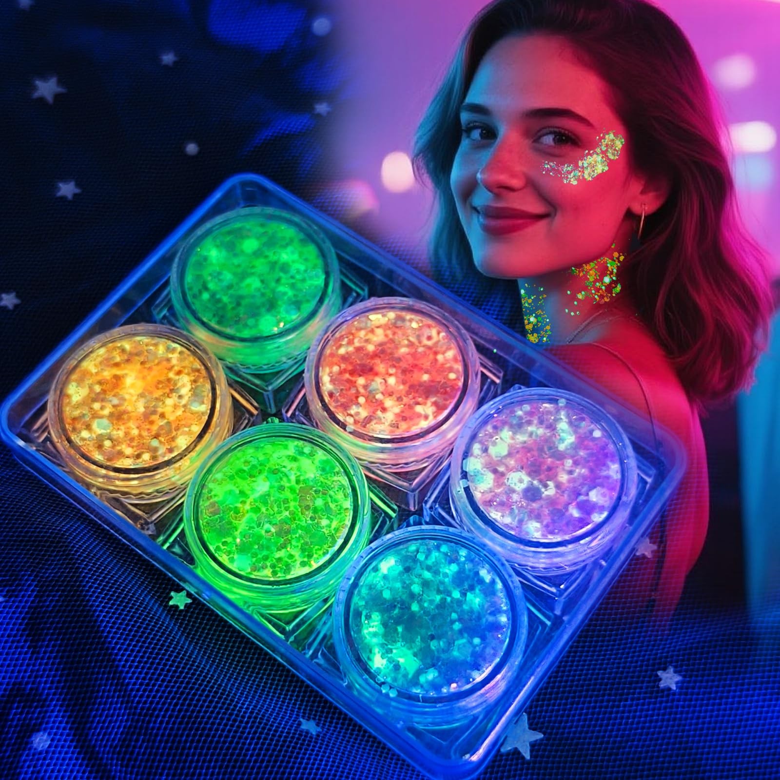 6 Colors Glow Body Glitter Gel, Glow in The Dark Hair Face Glitter Gel, Rave …