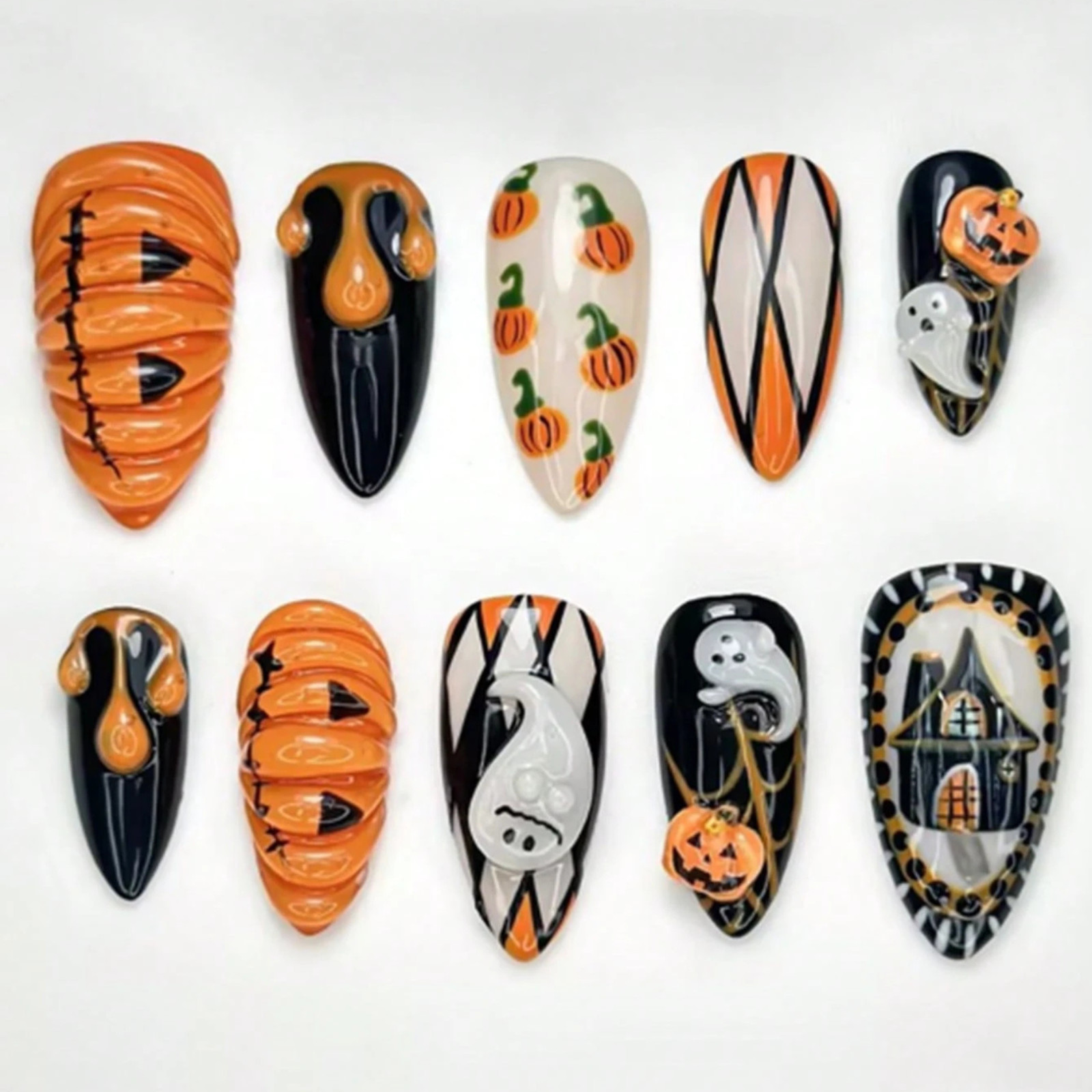 10pcs Halloween Press On Nails For Women & Girls 3D Nail Extenders Haloween Gift