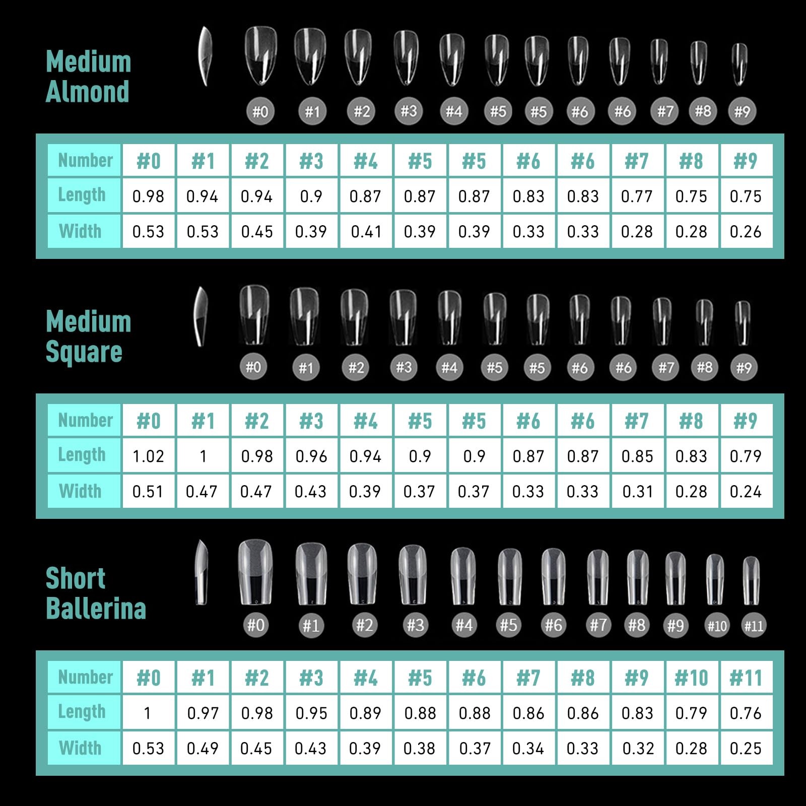 Soft Gel False Nail Tips 3 Styles Kit – Medium Almond, Square and Ballerina, …