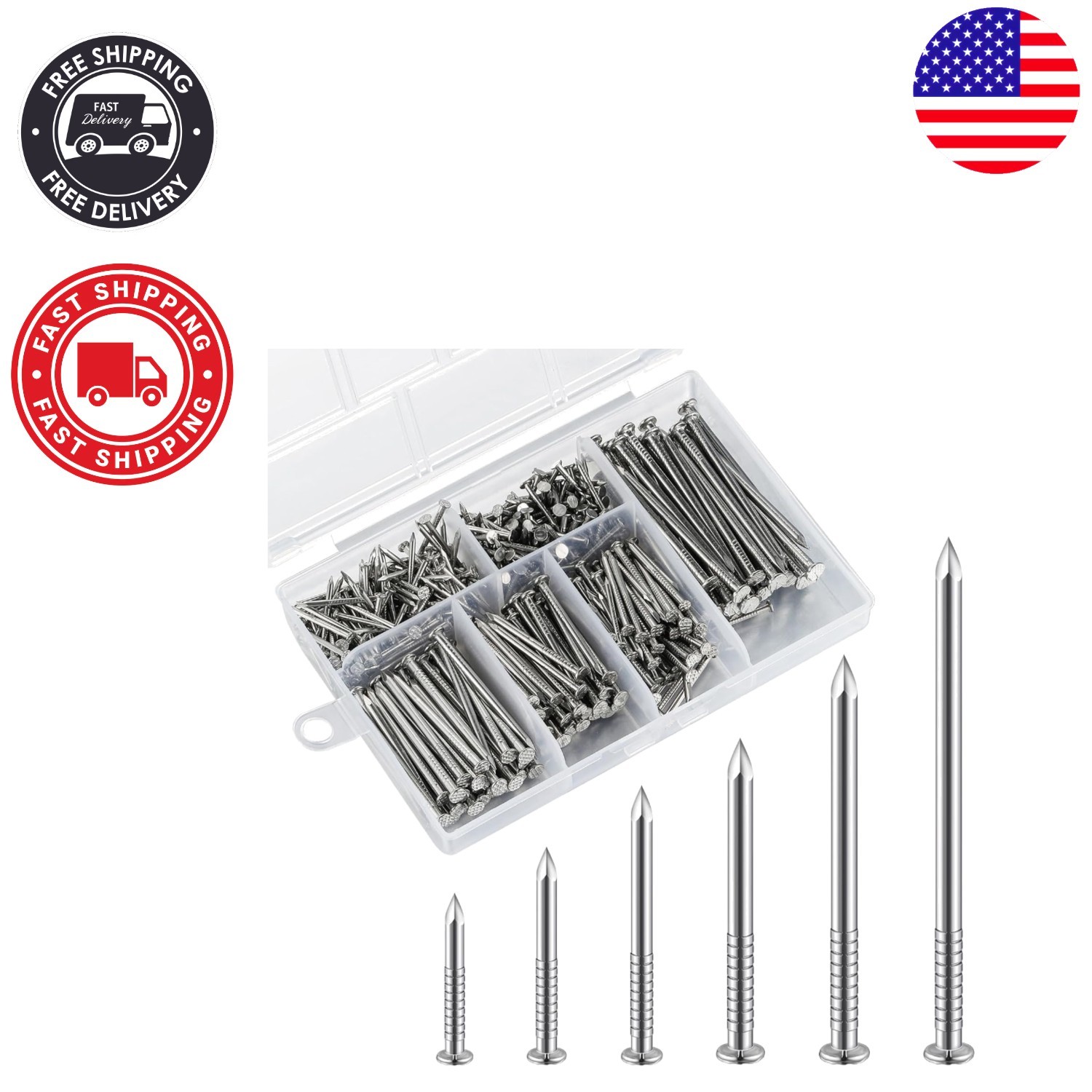 Complete 430pcs Stainless Steel Nails Set – Rust-Resistant & Glossy Finish