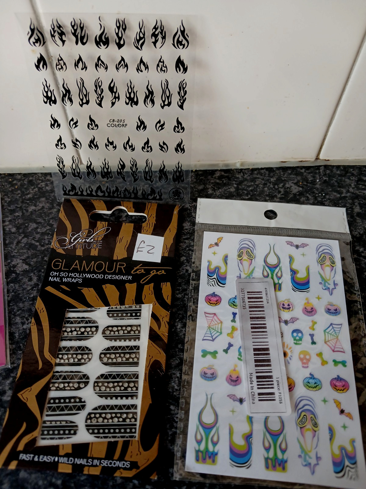BUNDLE NAIL STICKERS SELF ADHESIVE MONSTER FLAMES CHAINS SKULL TATTOO GOTHIC