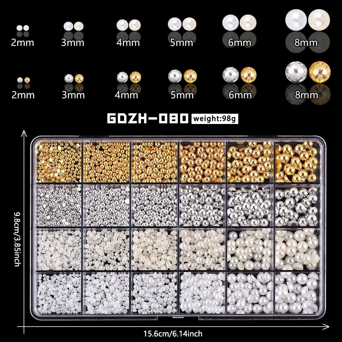 Silver Gold 3D Nail Pearls Gems Beads for Nail Art Crafts