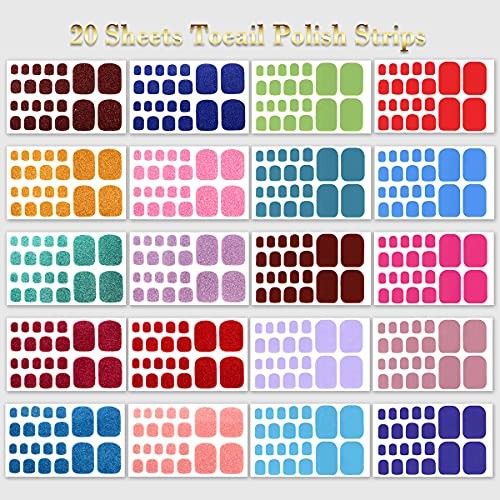 20 Sheets Toe Nail Wraps Glitter Solid Toenail Polish Strips for Women NO 2