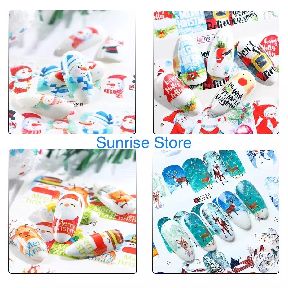 3 Sheets (random) Nail Art Water Transfer Sticker Christmas Santa Snowman Decal