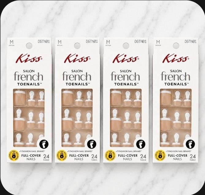 4 x Kiss DGTN01 Salon French Toenails Full Cover Nails 24 ea Set NIB!