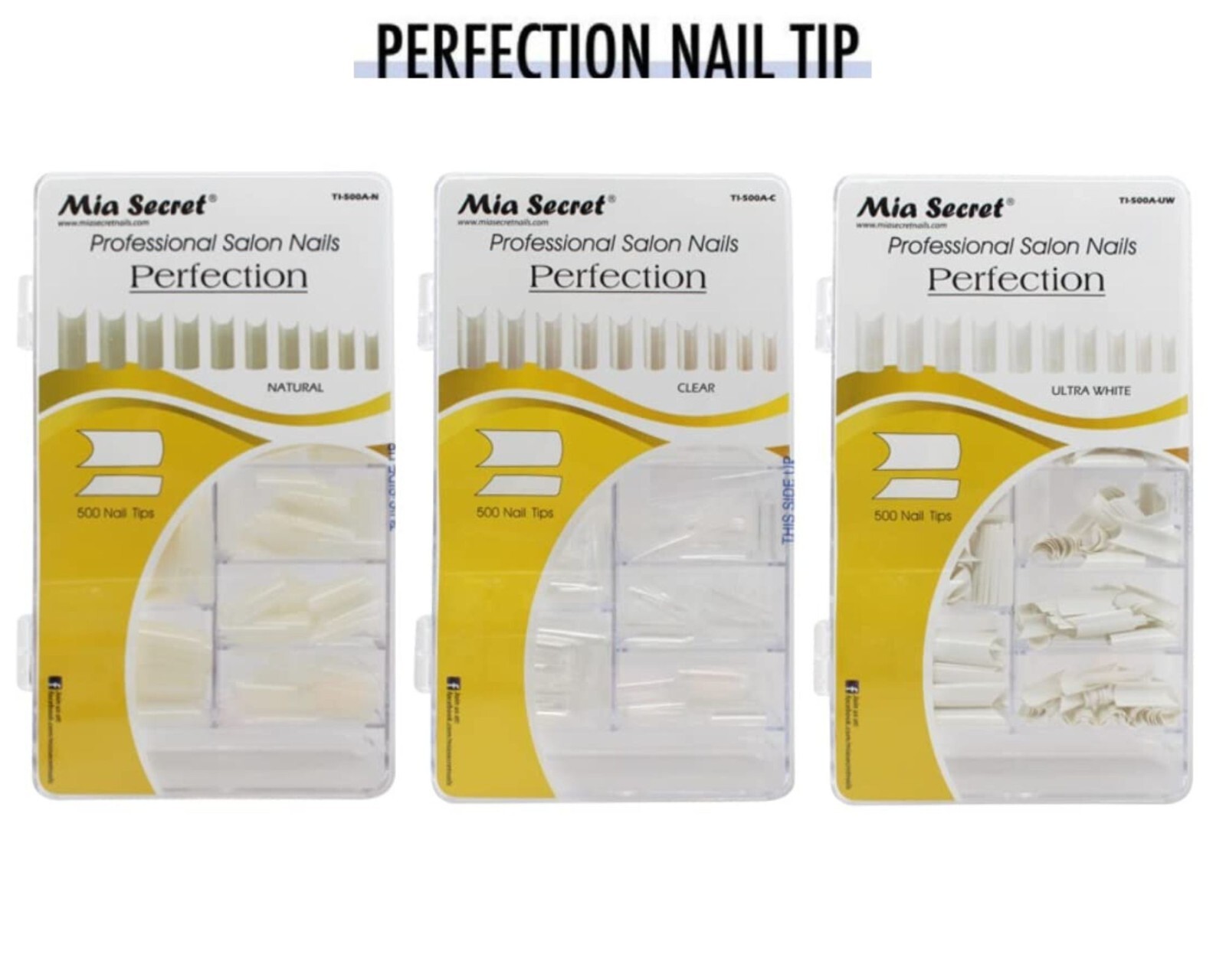 Mia Secret Nail Tips PERFECTION – Natural+ Ultra White +Clear ( 500 TIPS )