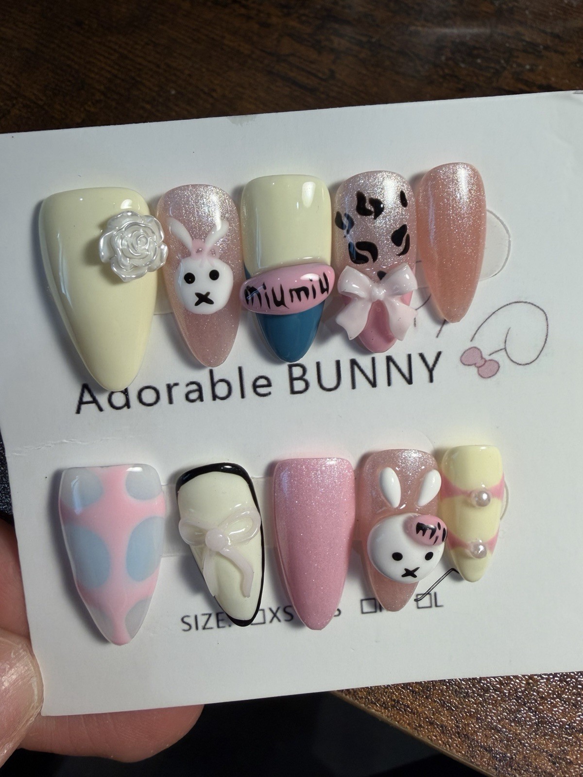 Adorable Bunny Press On Nails Medium Length Size Large